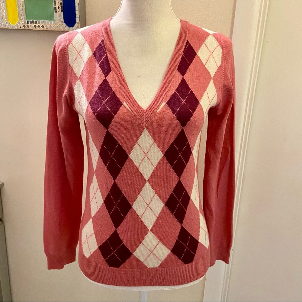 ✨EUC Banana Republic Argyle Fine Italian Merino V-Neck Sweater